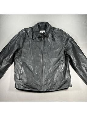 Calvin Klein Geniune Leather Black Spread Collar Zip Jacket Men’s XL